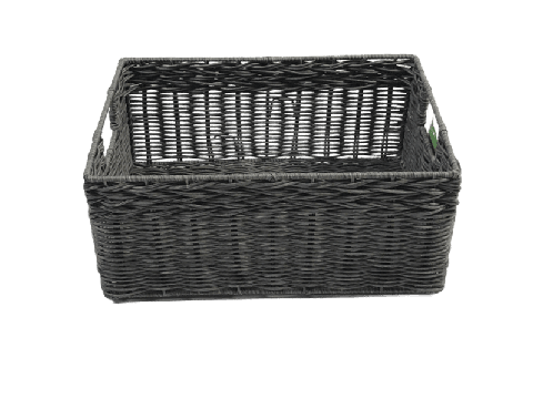 Superior Handcrafted PE Resin Basket with Fishbone-Plain Weave and Cut-out Handles